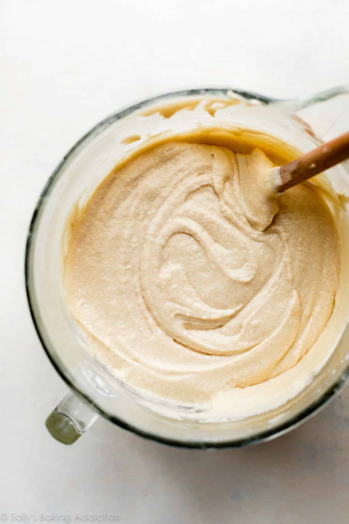 Smith Island cake batter in a glass bowl