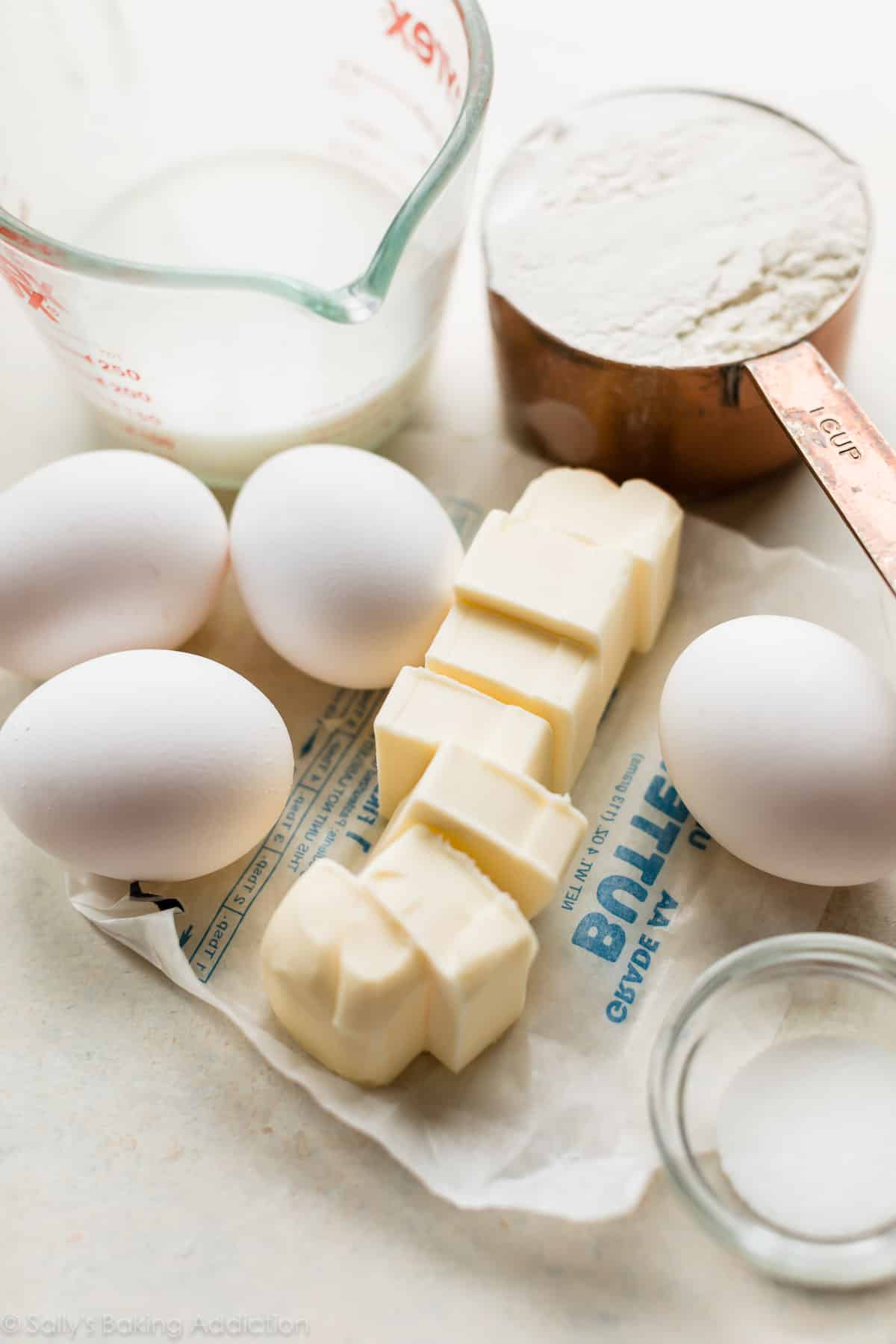 Ingredients for choux pastry