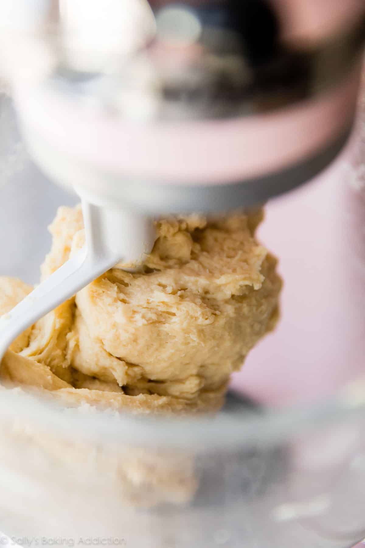 Dough for raspberry danish twist bread in a glass mixer bowl