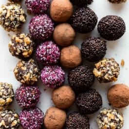 Homemade chocolate truffles with various coatings
