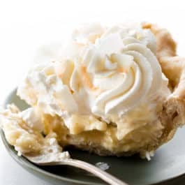 Coconut cream pie slice on a plate