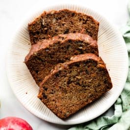 3 slices of harvest spice quick bread on a plate