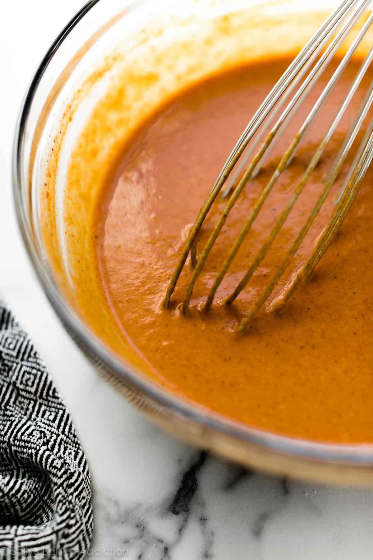 pumpkin pie filling in a glass bowl