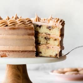 snickerdoodle cake with a slice showing