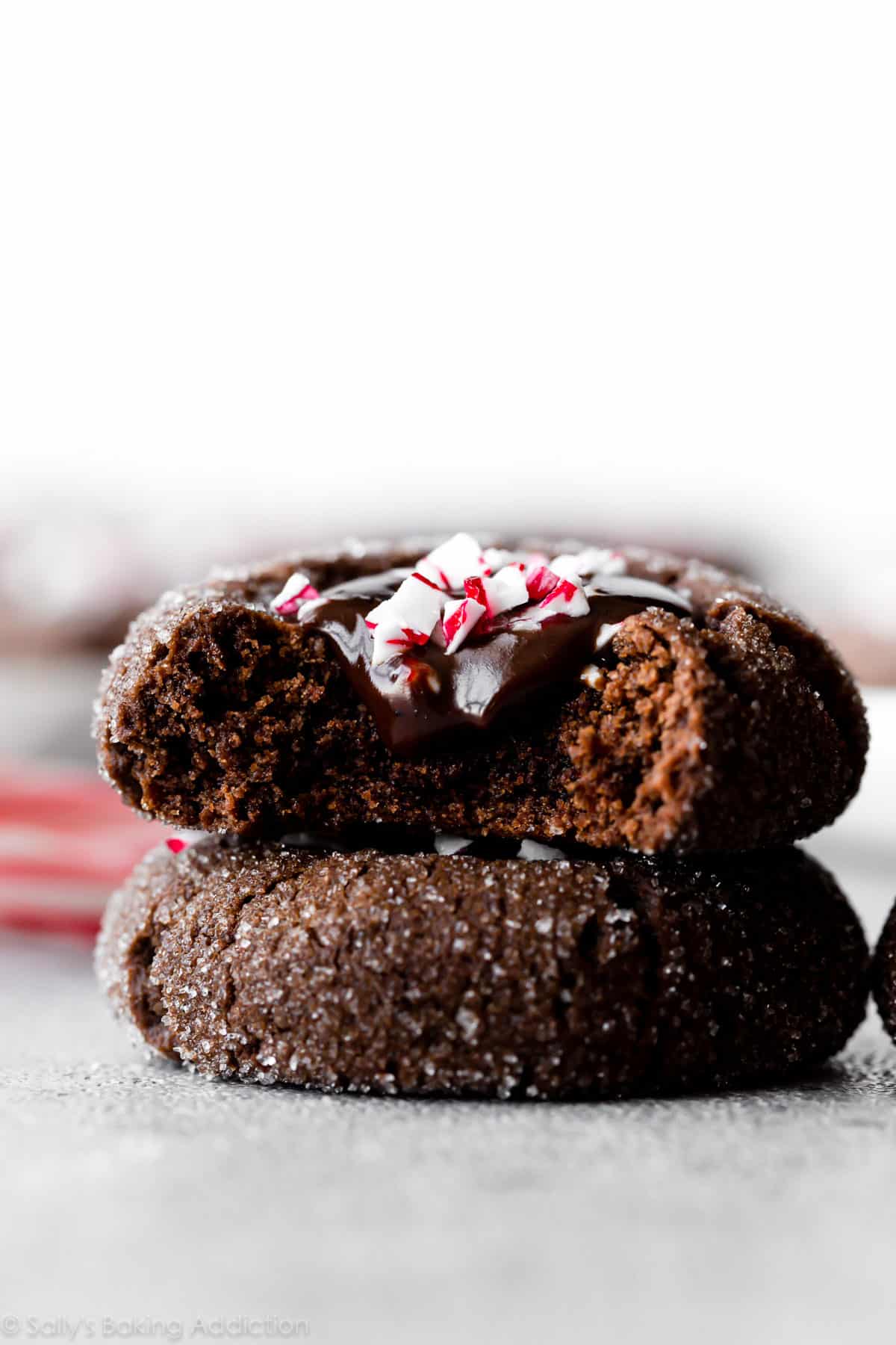 chocolate peppermint thumbprint cookies