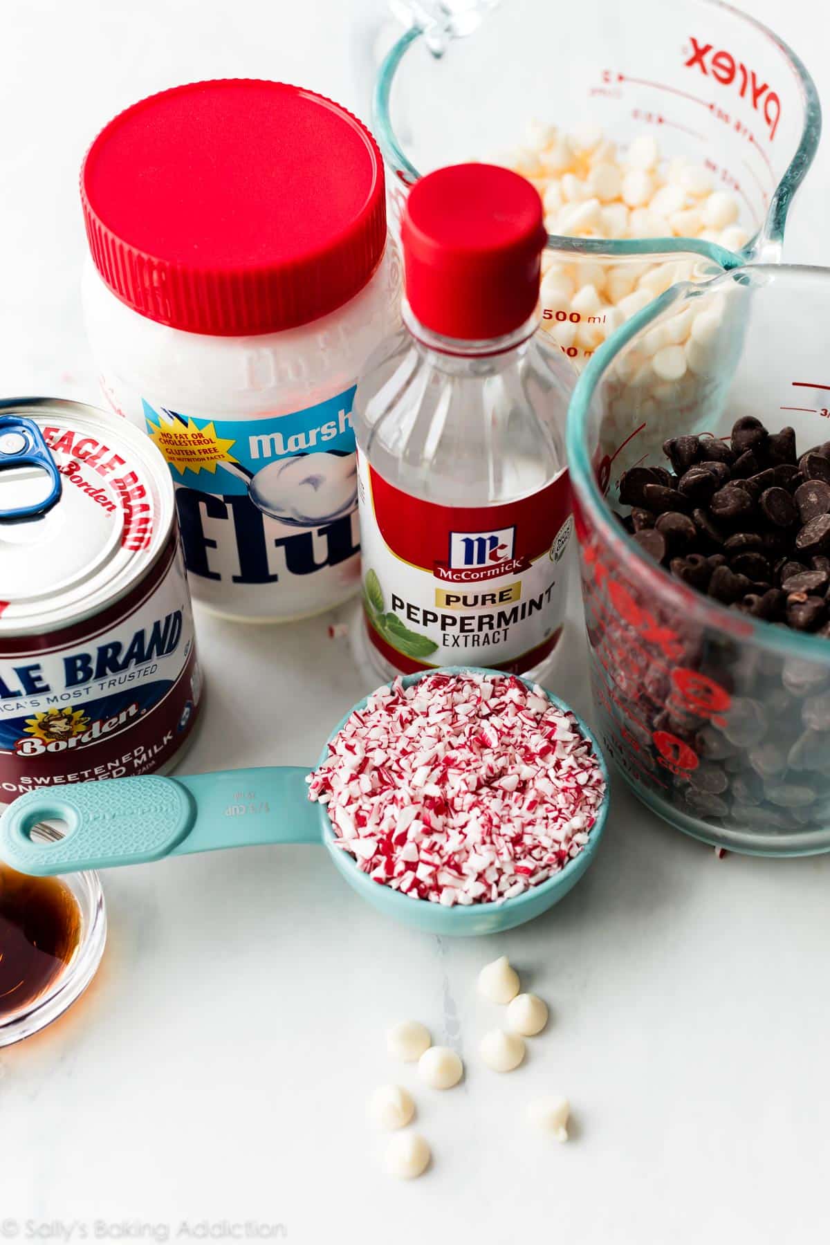 ingredients for peppermint bark fudge