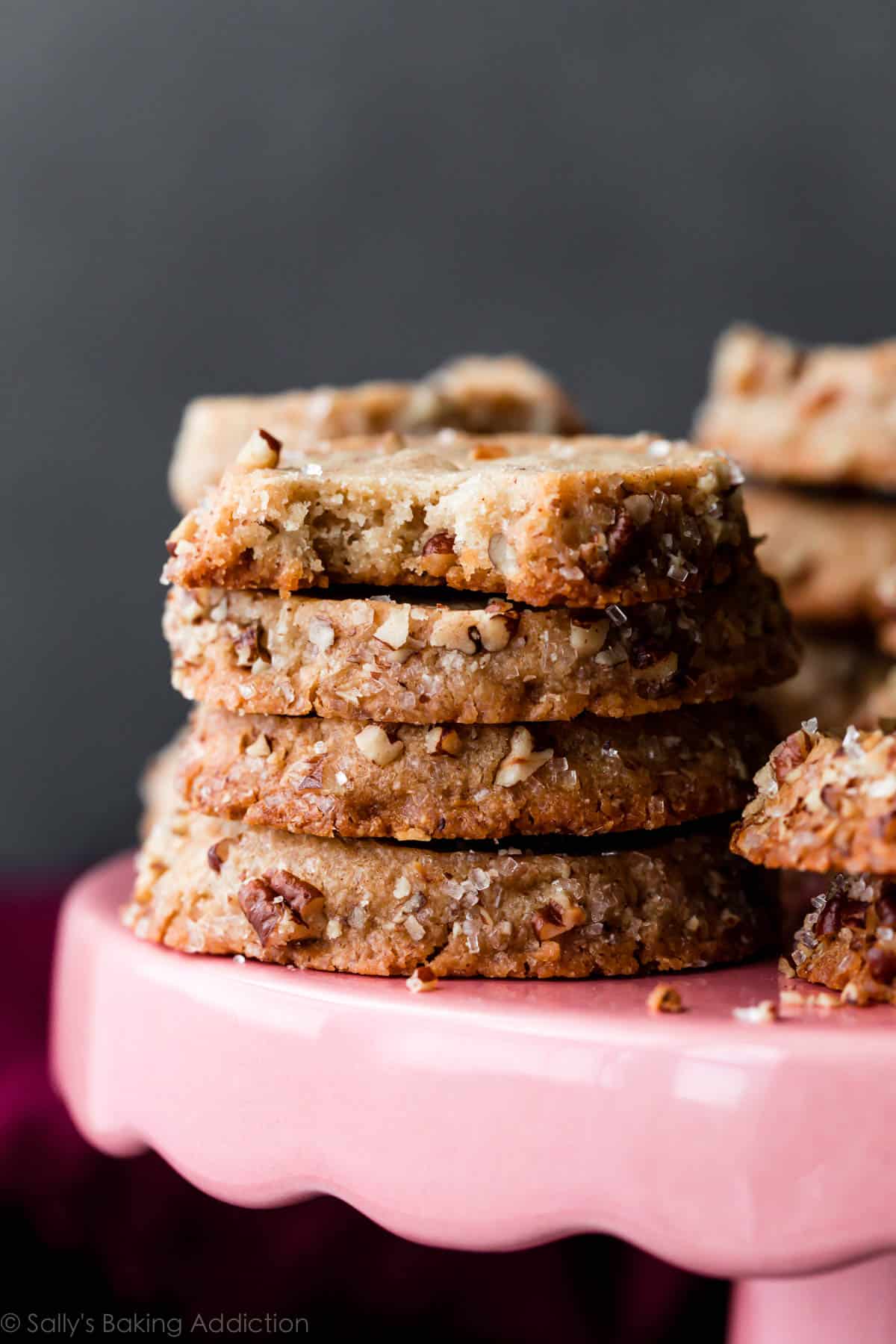 stack of pecan shortbread cookies