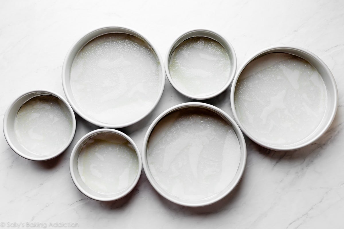 greased and lined cake pans