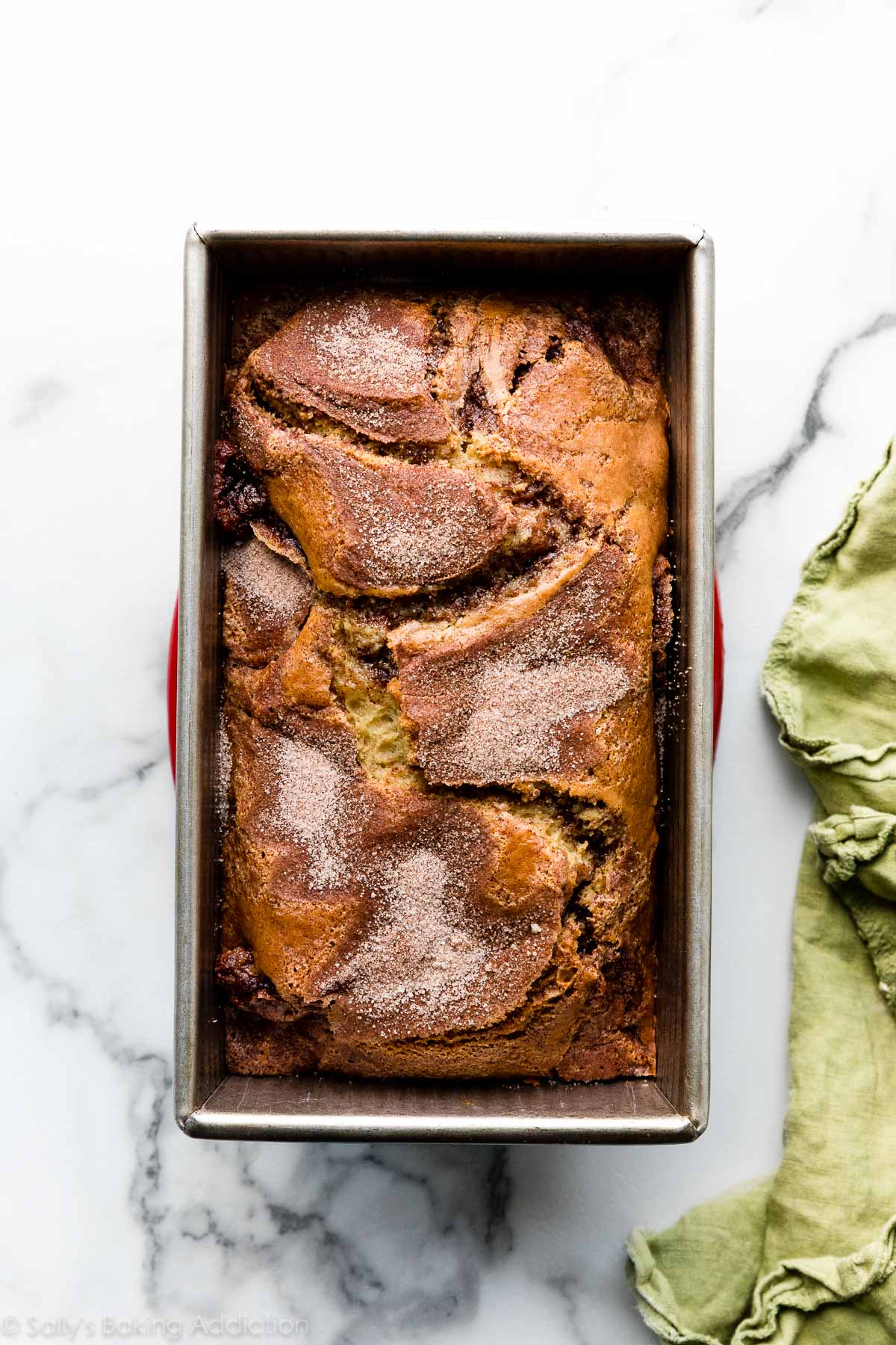 cinnamon swirl bread in loaf pan
