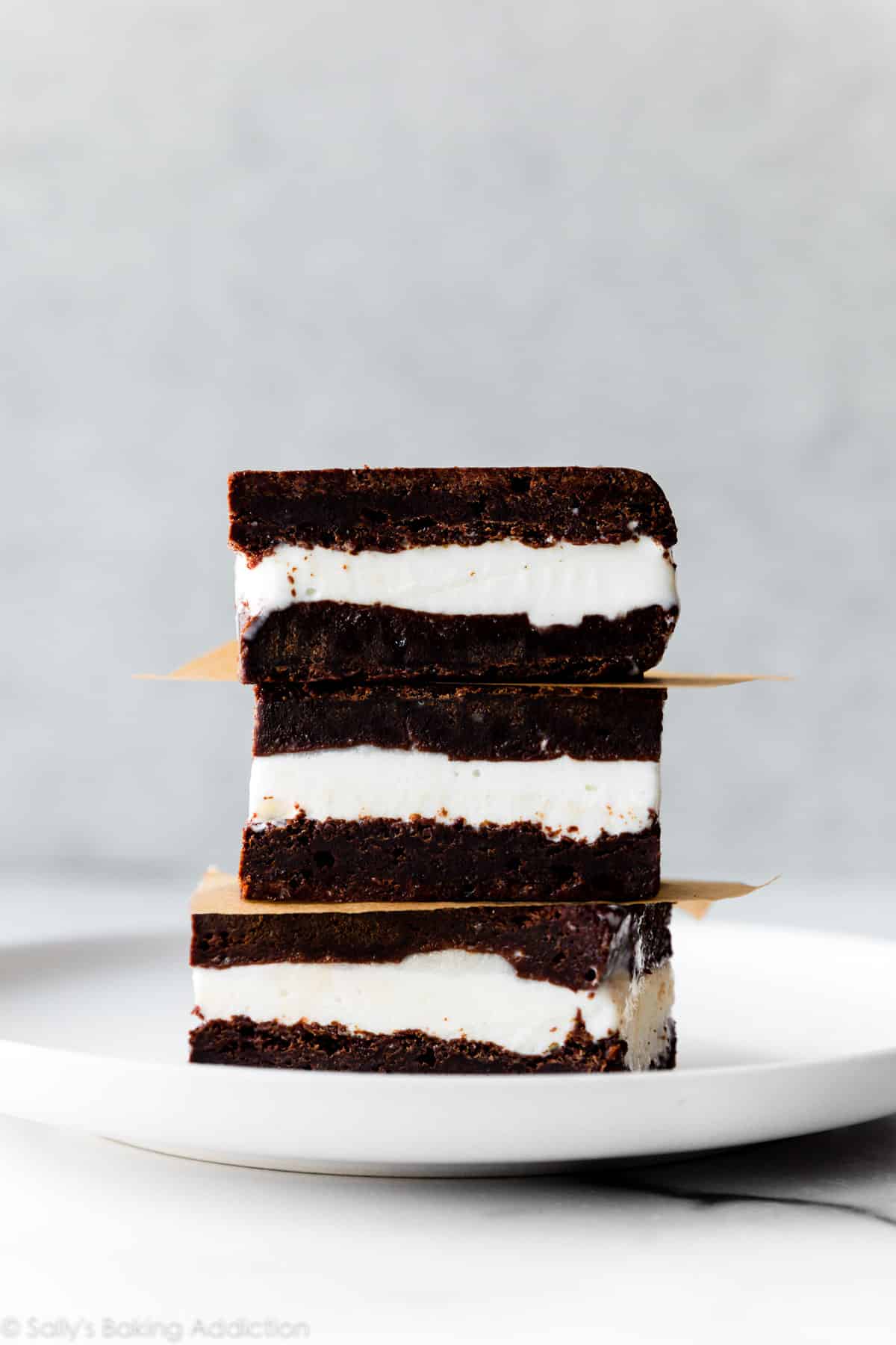 stack of homemade brownie ice cream sandwiches