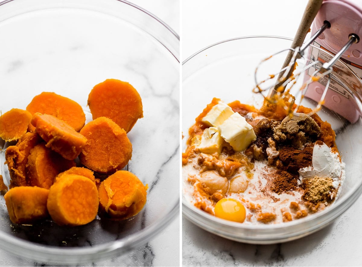 sweet potatoes and other filling ingredients