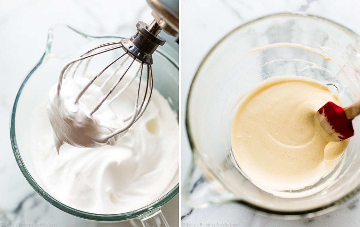 egg white mixture and egg yolk mixture for cake batter