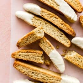 vanilla bean biscotti dipped in white chocolate