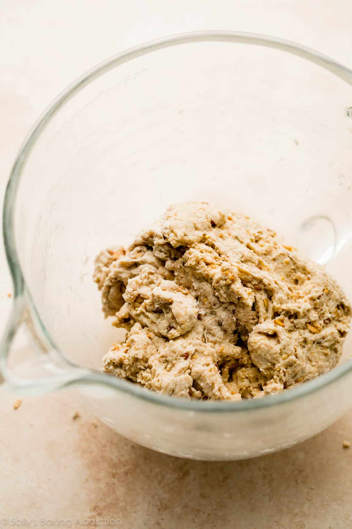 dough in glass bowl