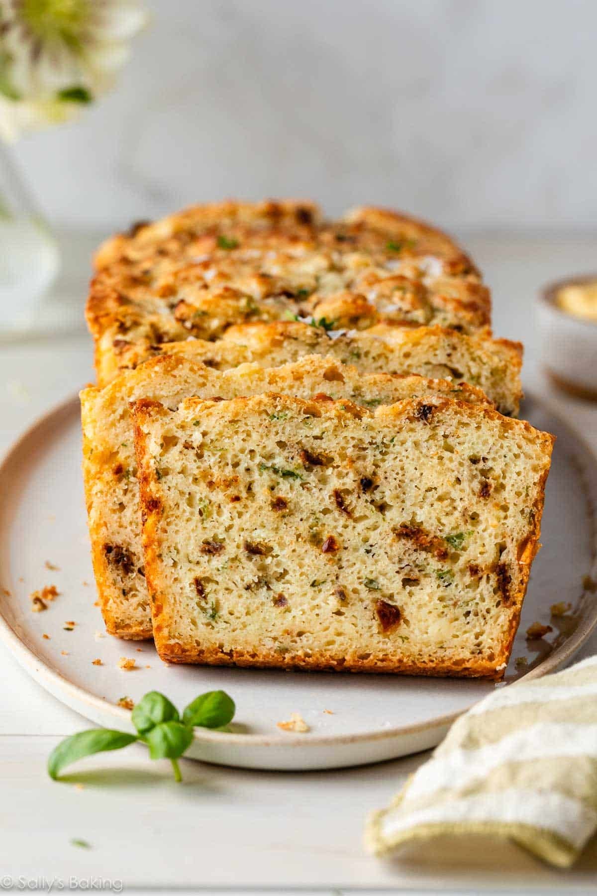 savory cheese quick bread slices.
