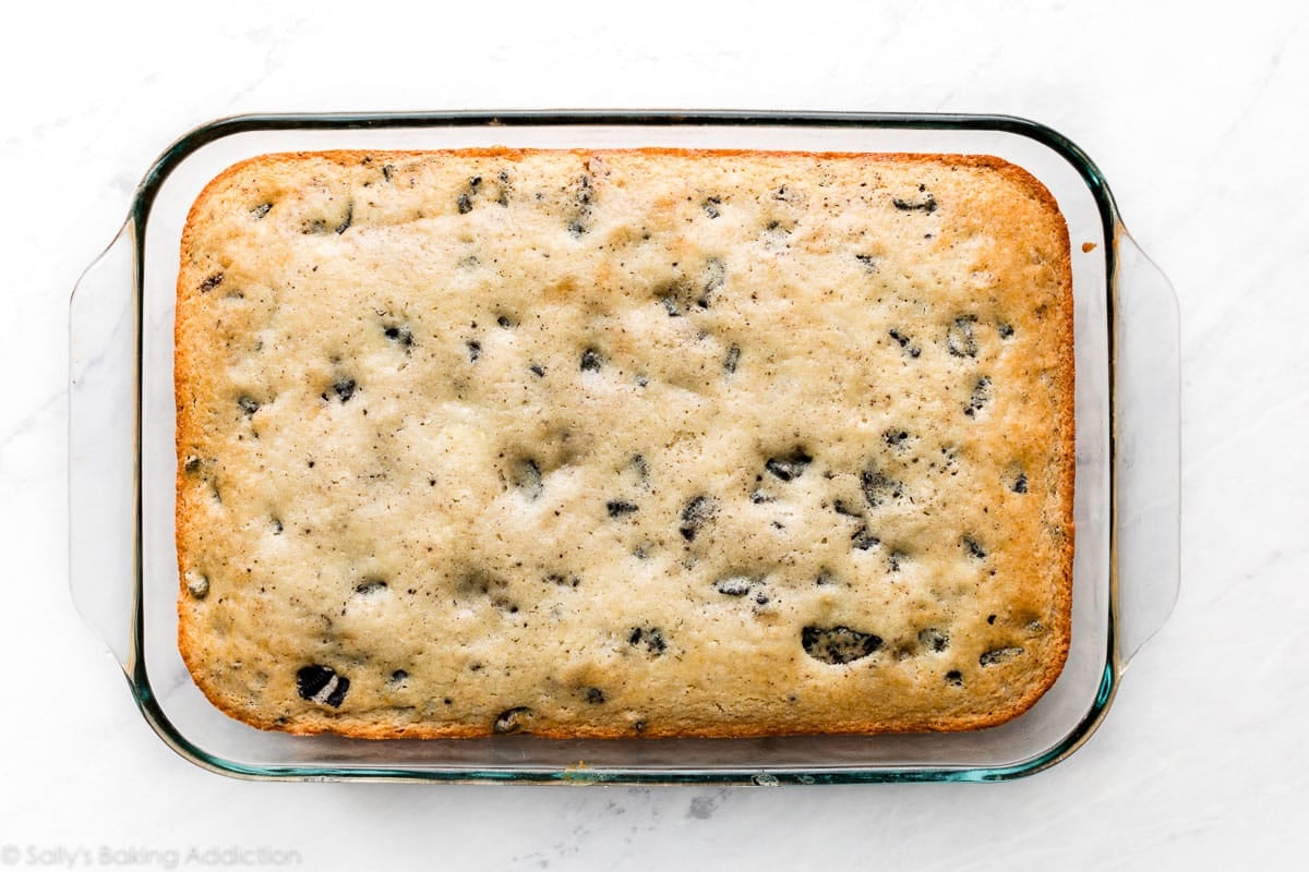 Oreo white sheet cake before frosting