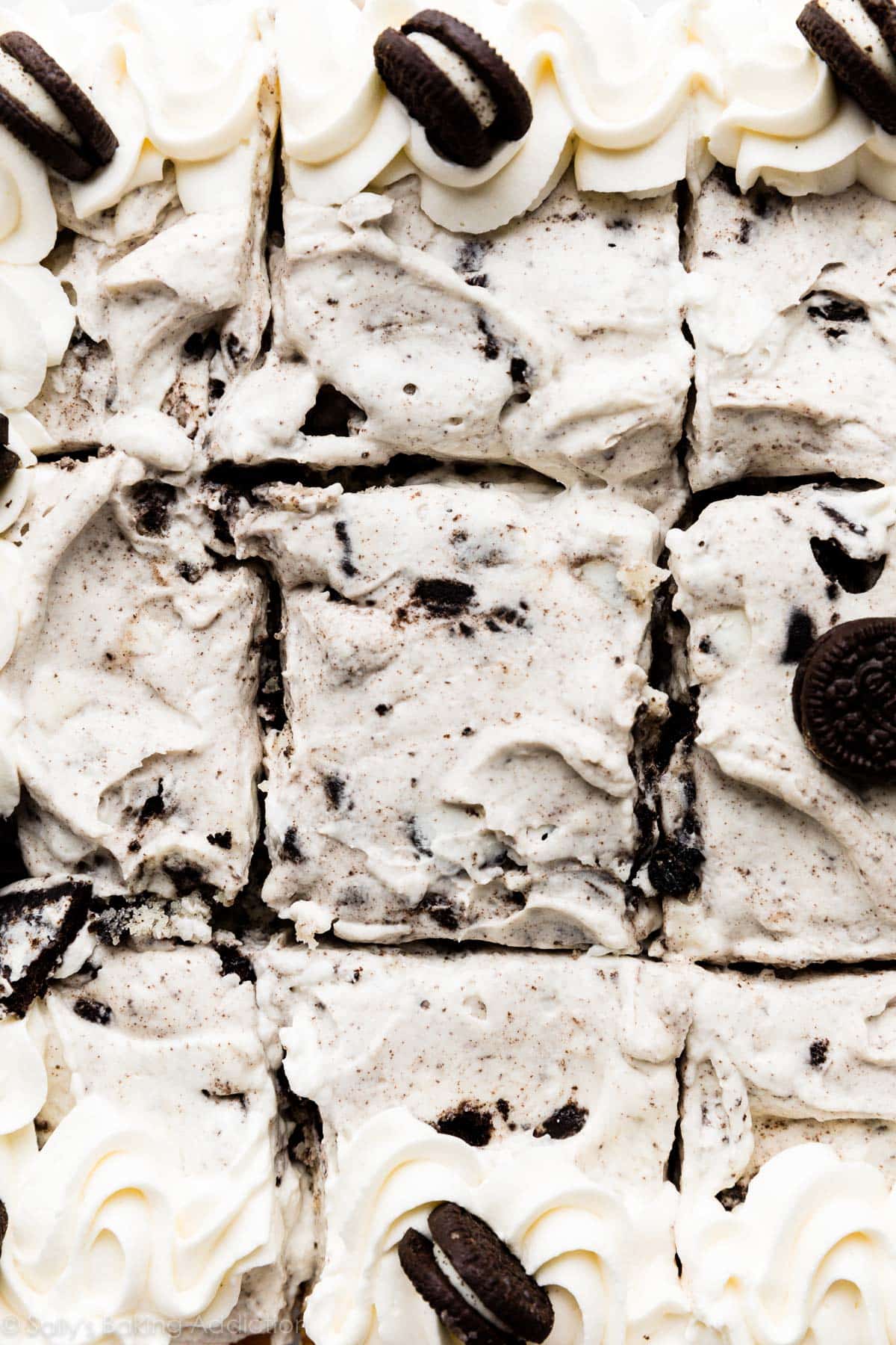 overhead image of cookies and cream oreo sheet cake