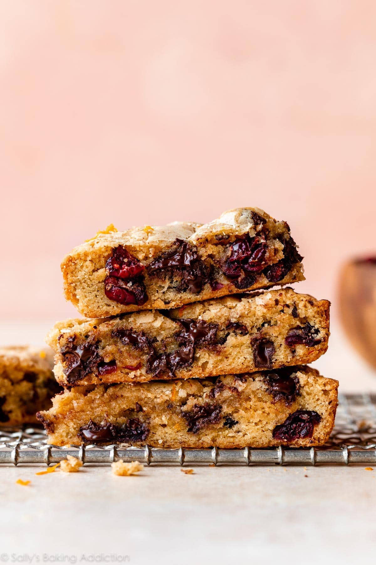 stack of dark chocolate orange cranberry blondies