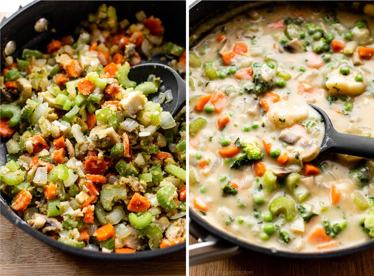 cooked vegetable base and creamy filling finished on the stove