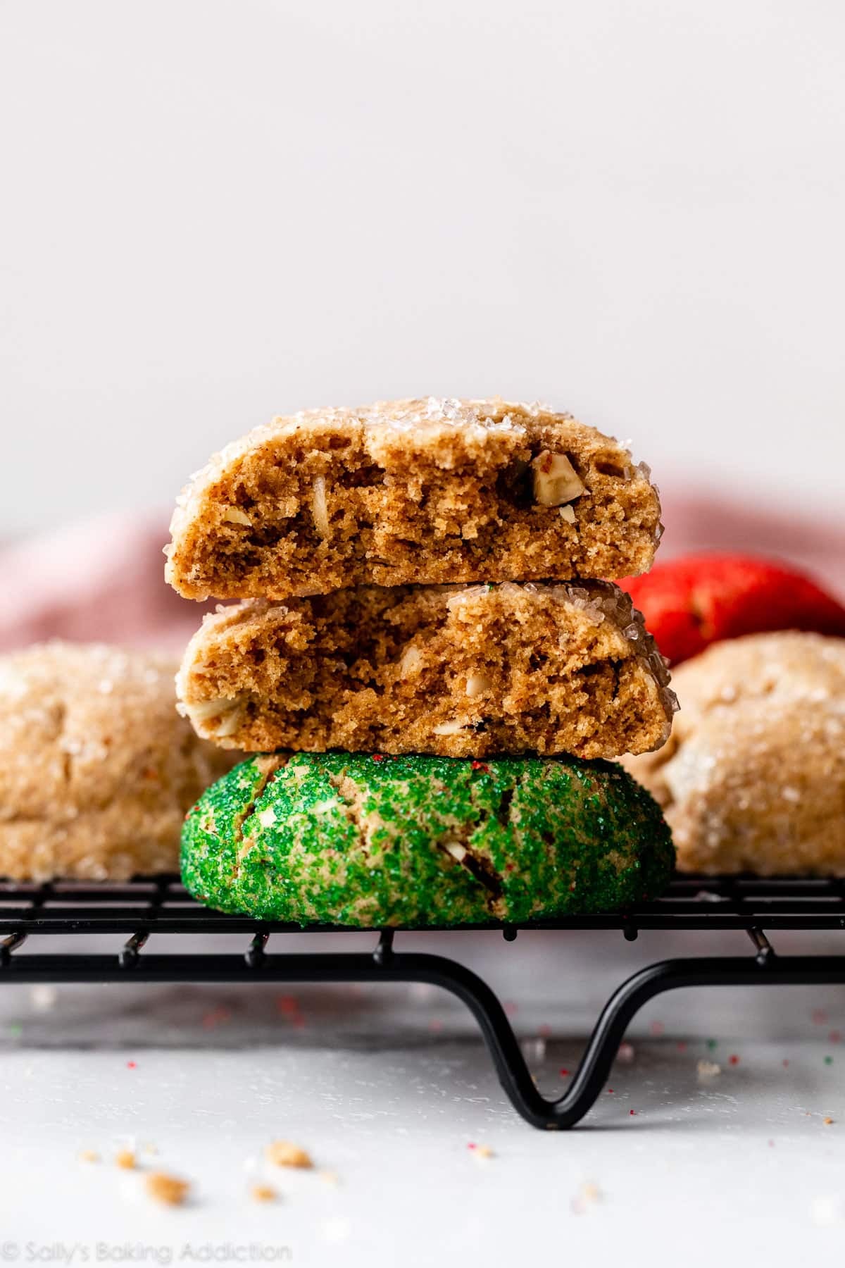 thick almond butter cookies rolled in sugar and sparkling sugar sprinkles