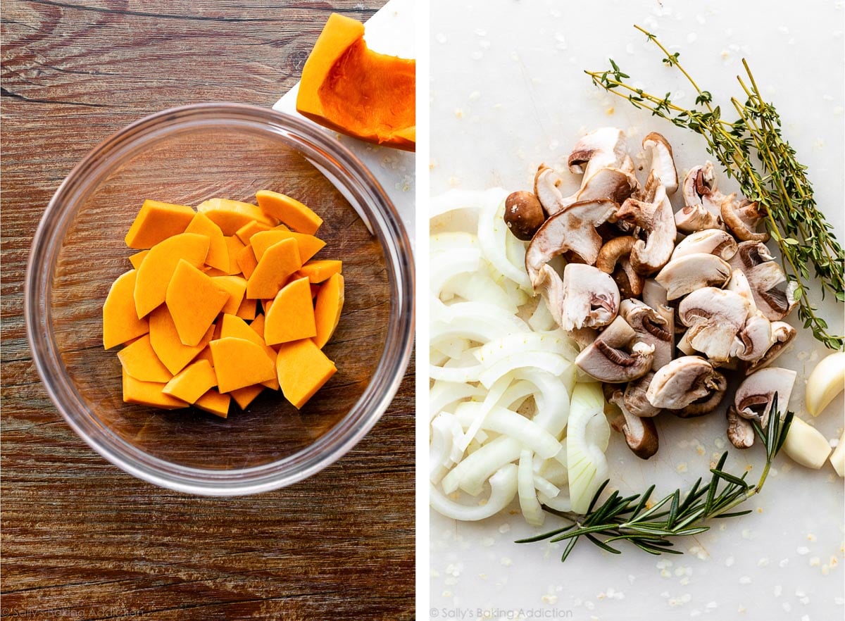 butternut squash, mushrooms, onions, and herbs