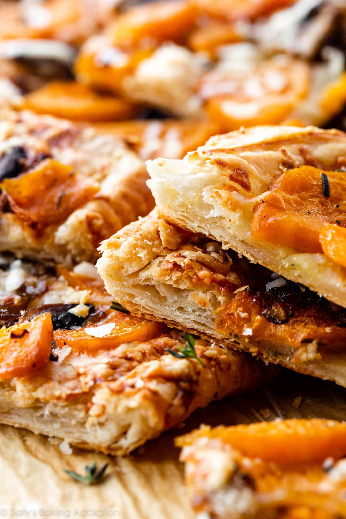 butternut squash mushroom tart on homemade rough puff pastry