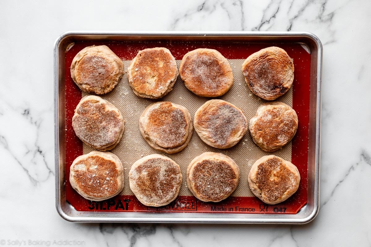 English muffins on baking sheet