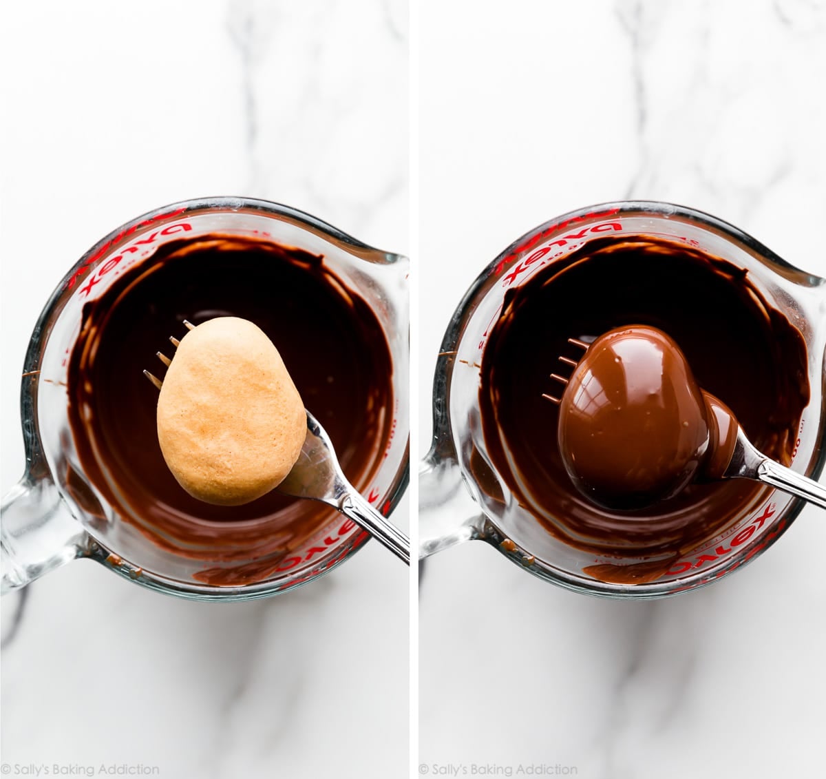 dipping peanut butter eggs in chocolate