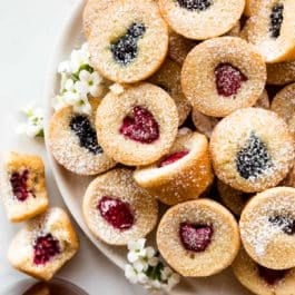 berry tea cakes on white plate