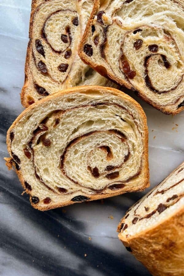 cinnamon raisin bread slices.