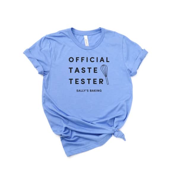 blue official taste tester shirt.