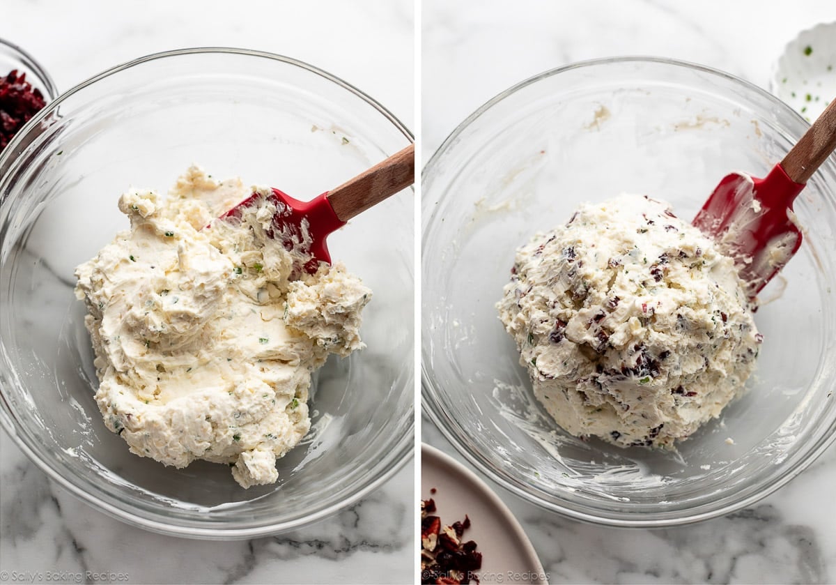 cream cheese mixture in glass bowl.