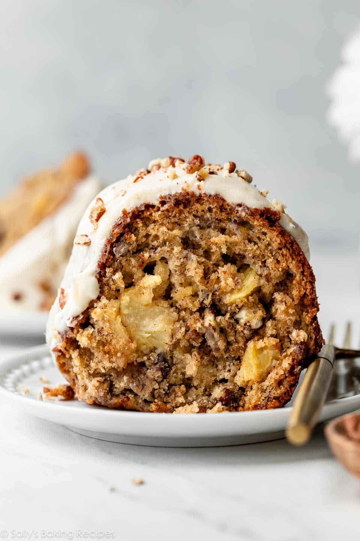 Slice of hummingbird bundt cake.