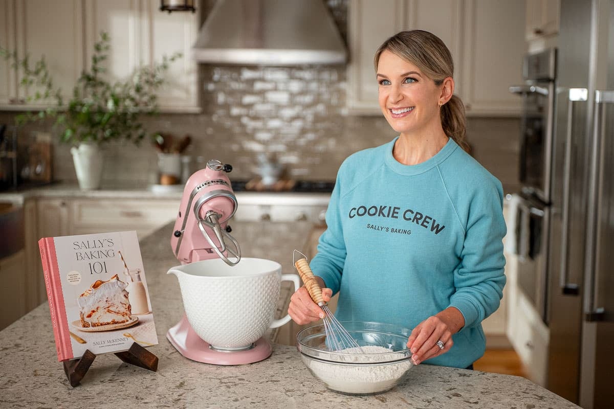 Sally in blue Cookie Crew sweatshirt.