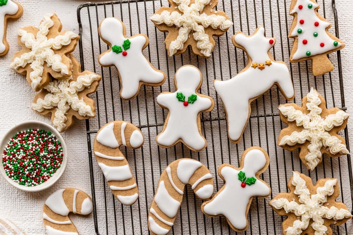 decorated Christmas cookies with icing.