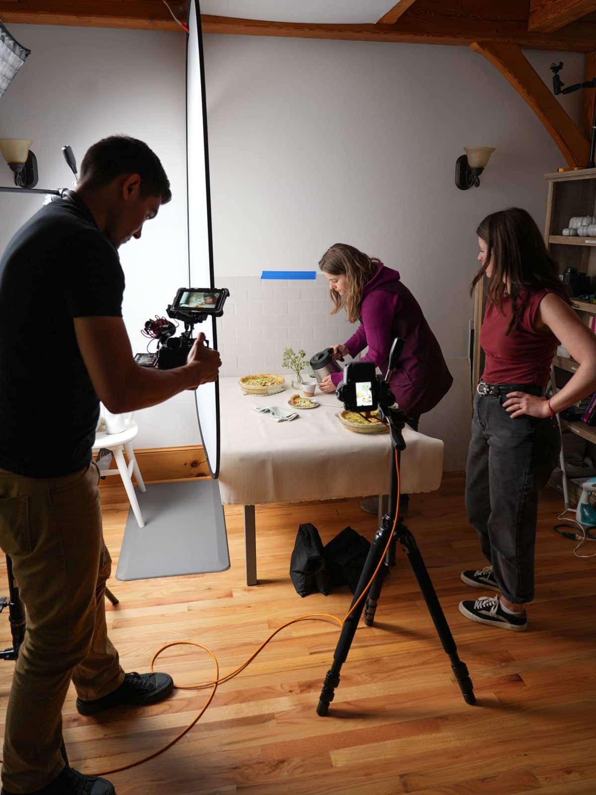 crew styling photo of quiche.