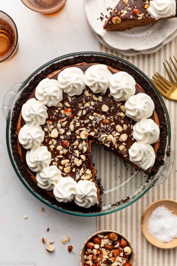 Nutella pie with ganache and whipped cream.