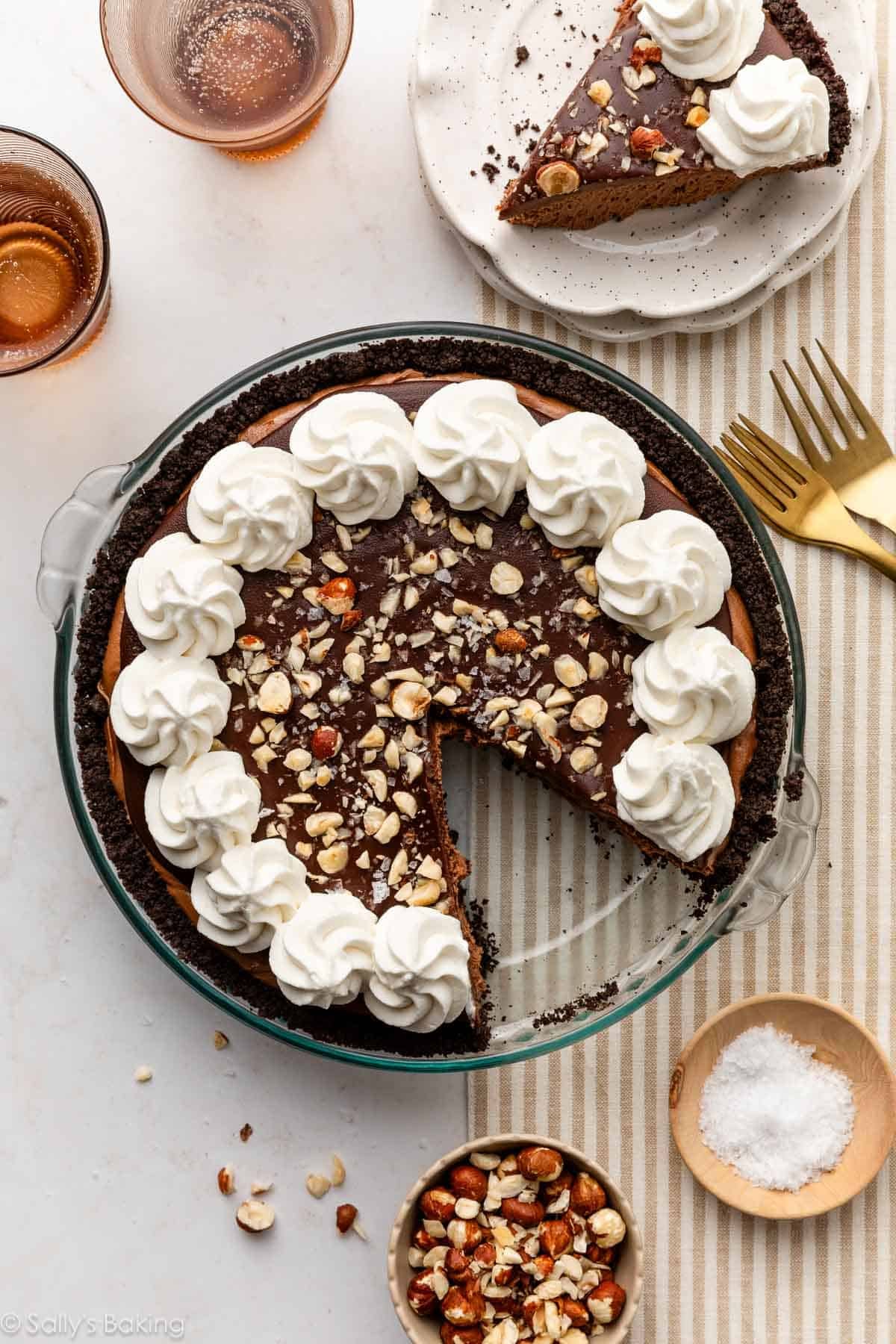 Nutella pie with ganache and whipped cream.