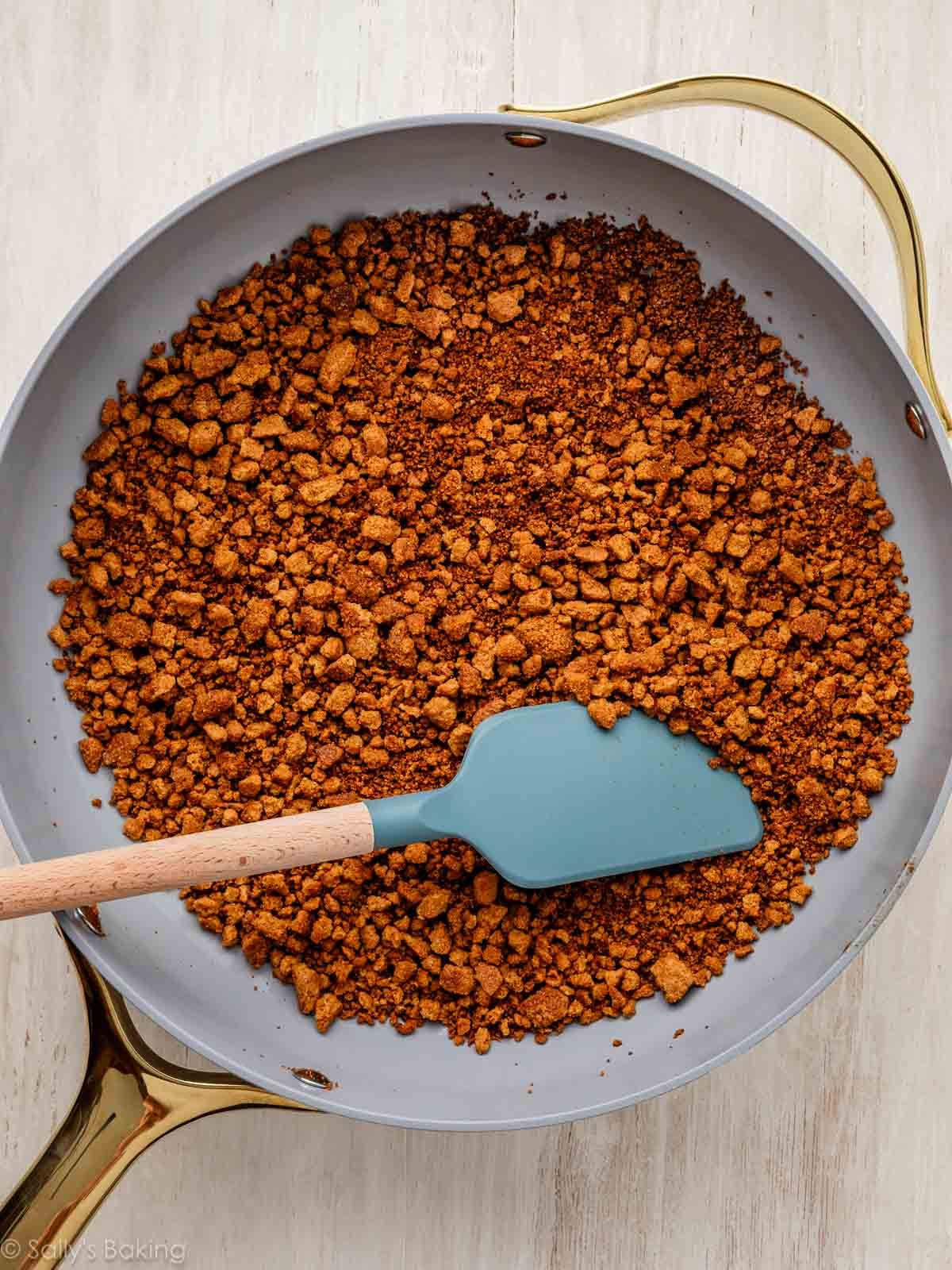 biscoff cookie crumbs in skillet.