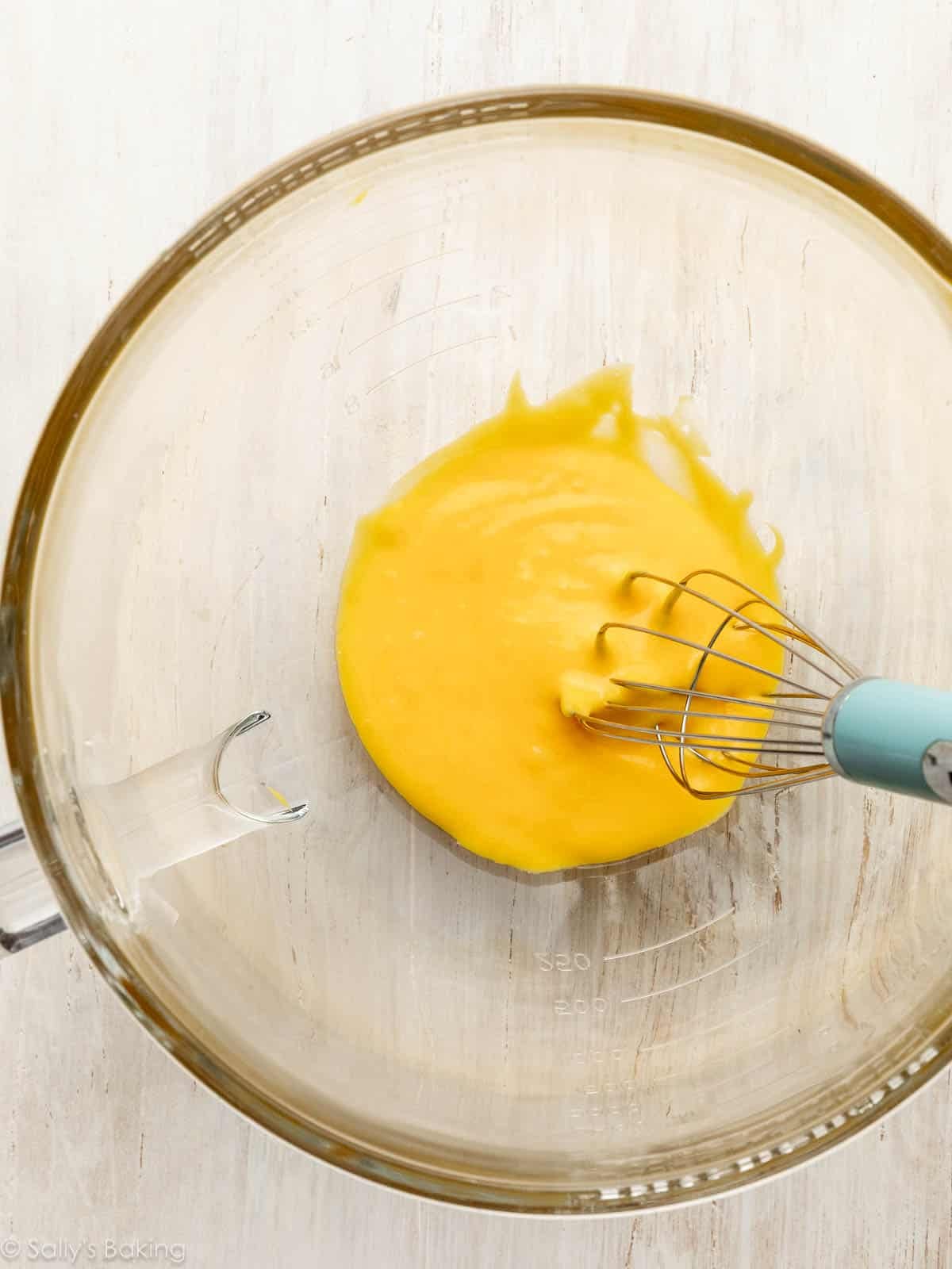 egg yolk and cornstarch mixture in bowl.