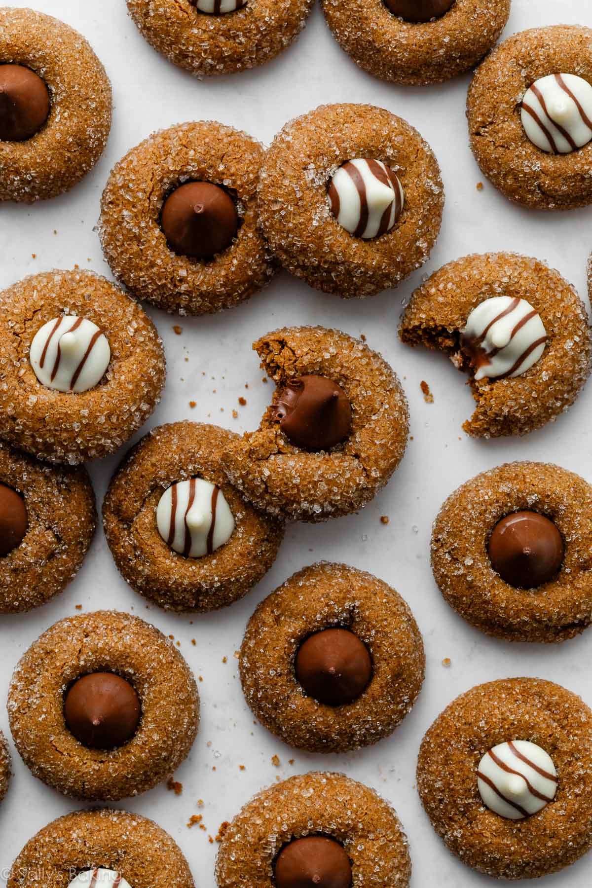 gingerbread blossom cookies with Hershey's Kisses and Hugs.