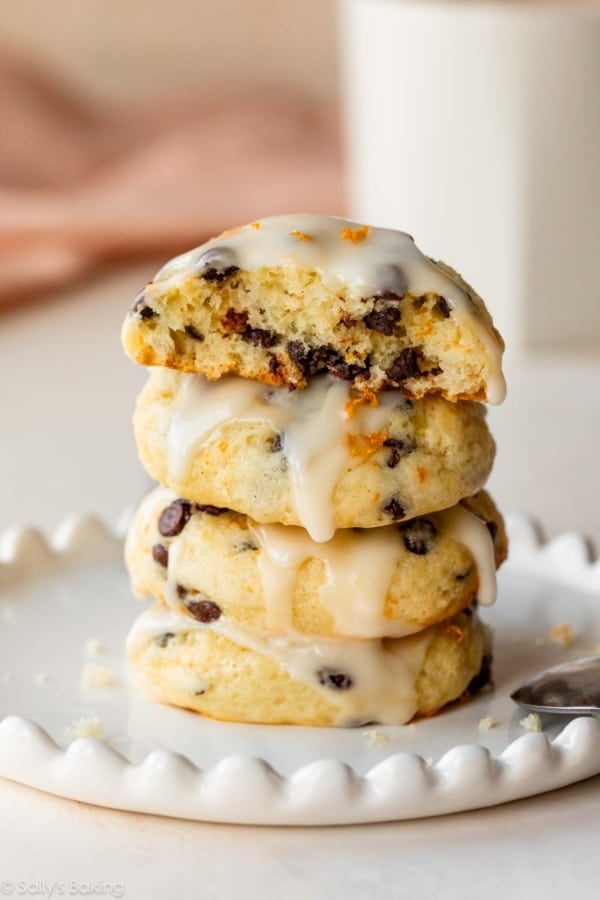 stack of orange chocolate chip ricotta cookies.