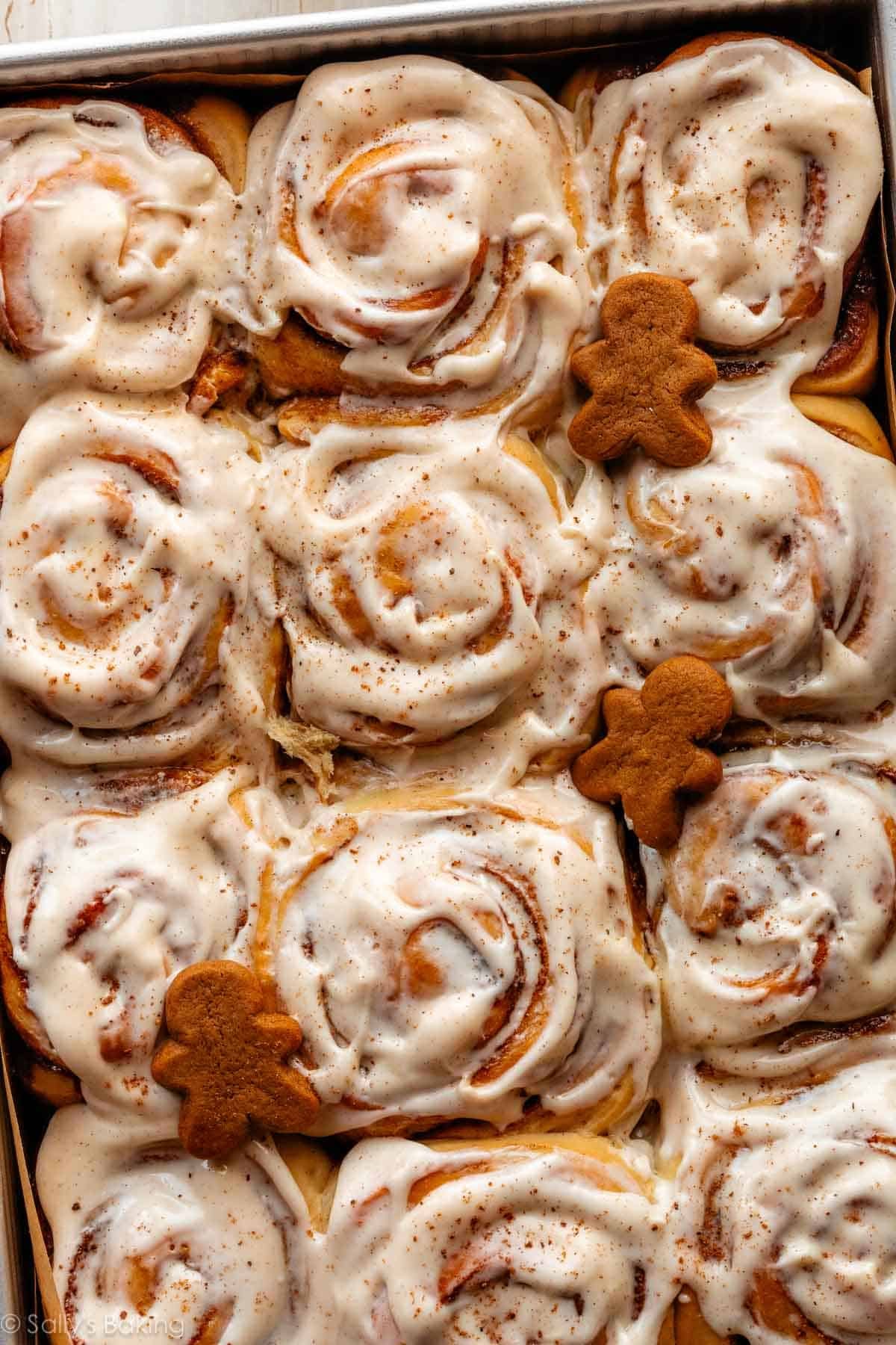 gingerbread cinnamon rolls with spiced cream cheese frosting.