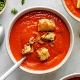 tomato soup in bowl.