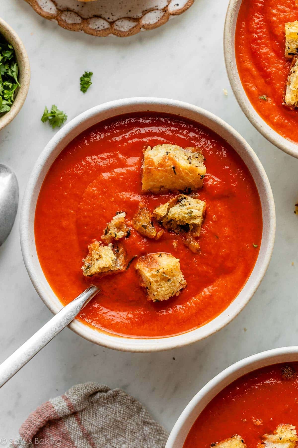 tomato soup in bowl.