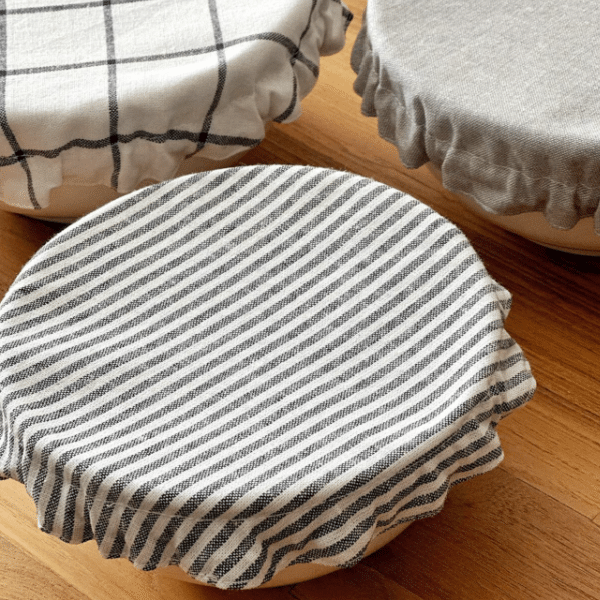 reusable bread bowl covers with stripes.