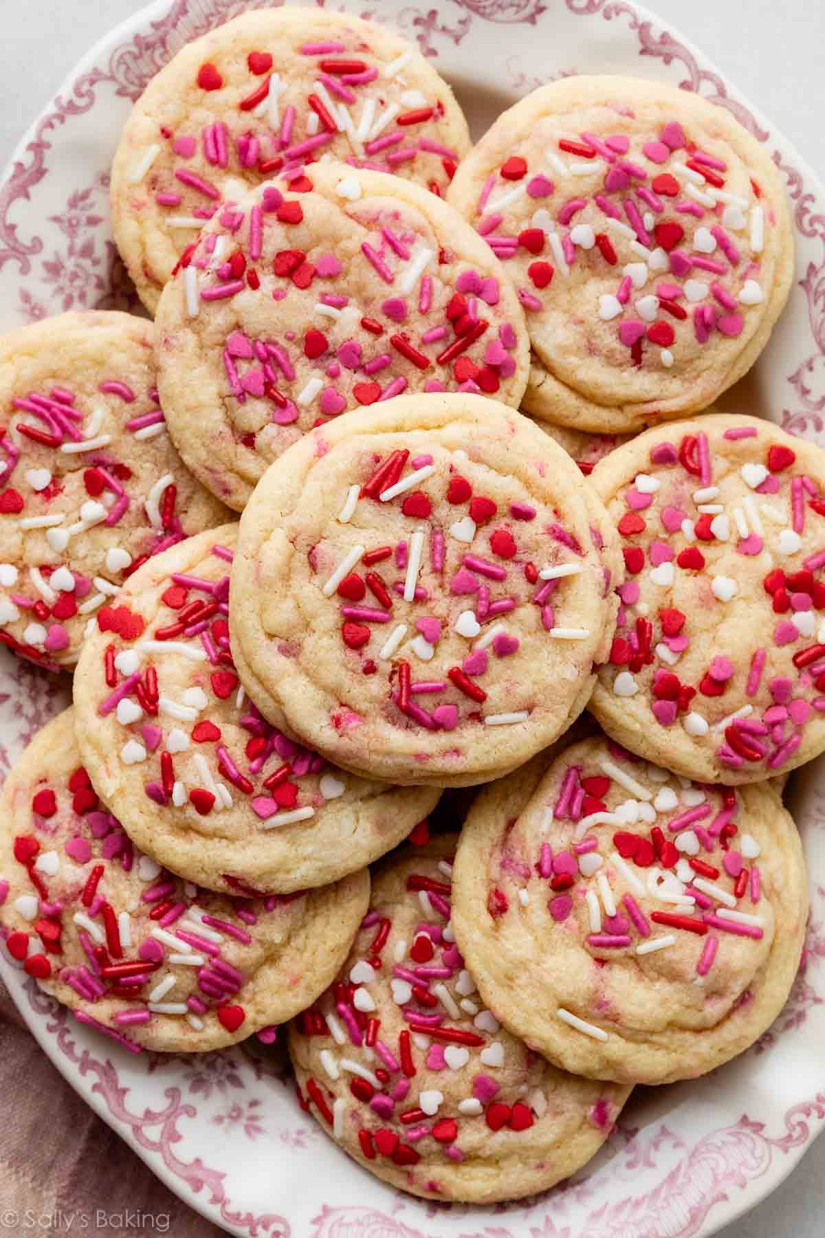 drop sugar cookies with Valentine's Day sprinkles.