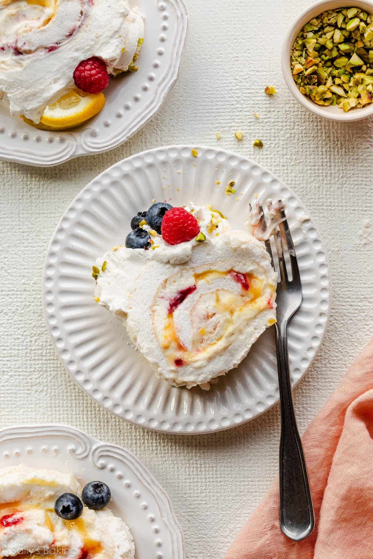 slices of meringue roulade.